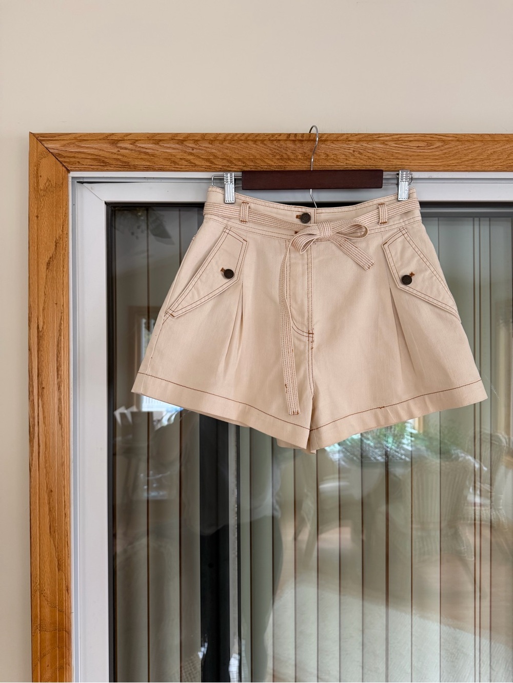 Ulla Johnson Beige High-Waist Tie-Belt Shorts